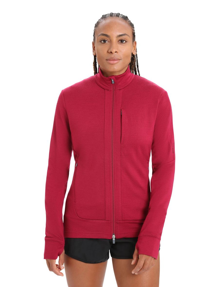 Cherry Women\'s Icebreaker Merino Quantum III Long Sleeve Zip Hoodie | USA 1680MQZA